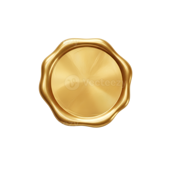 a gold wax seal on a white background