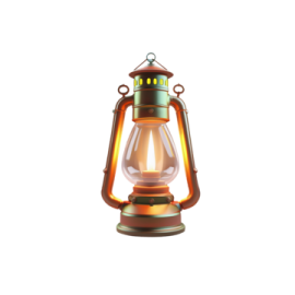 an old lantern with a light on it