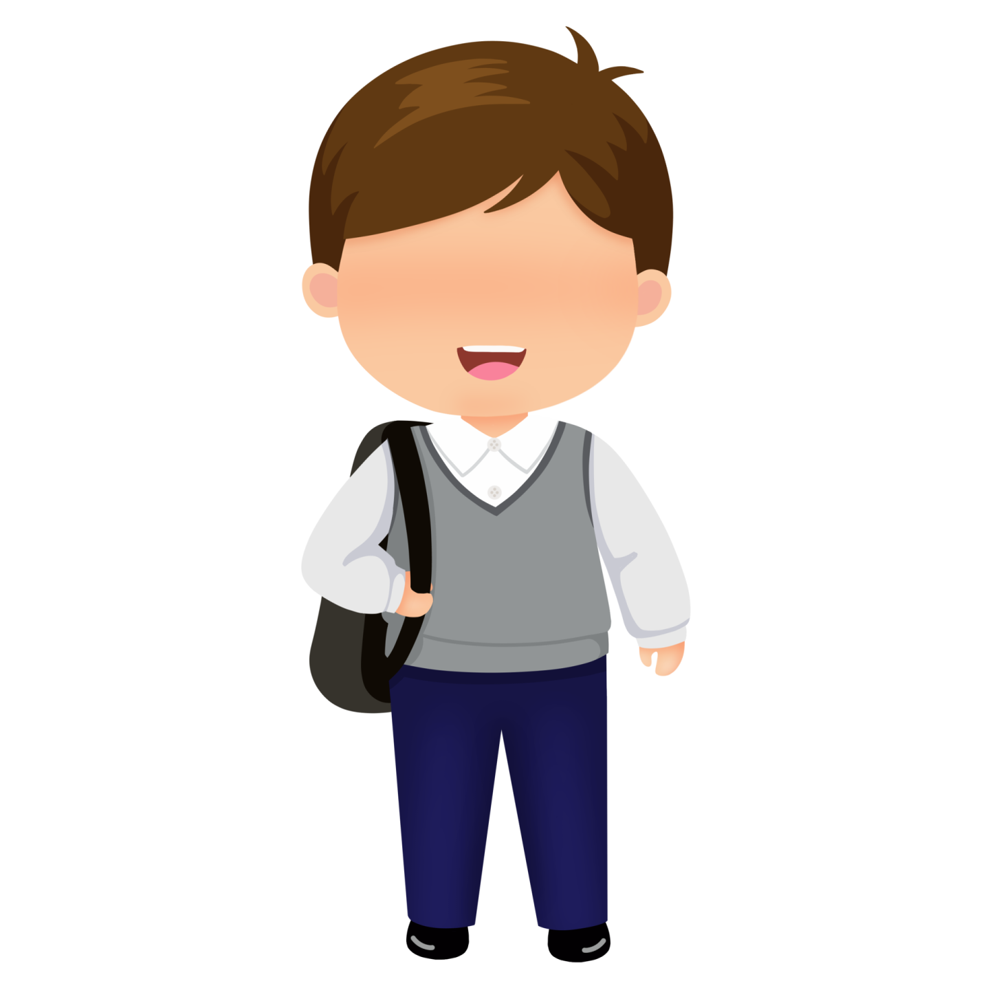 a boy in school uniform with backpack