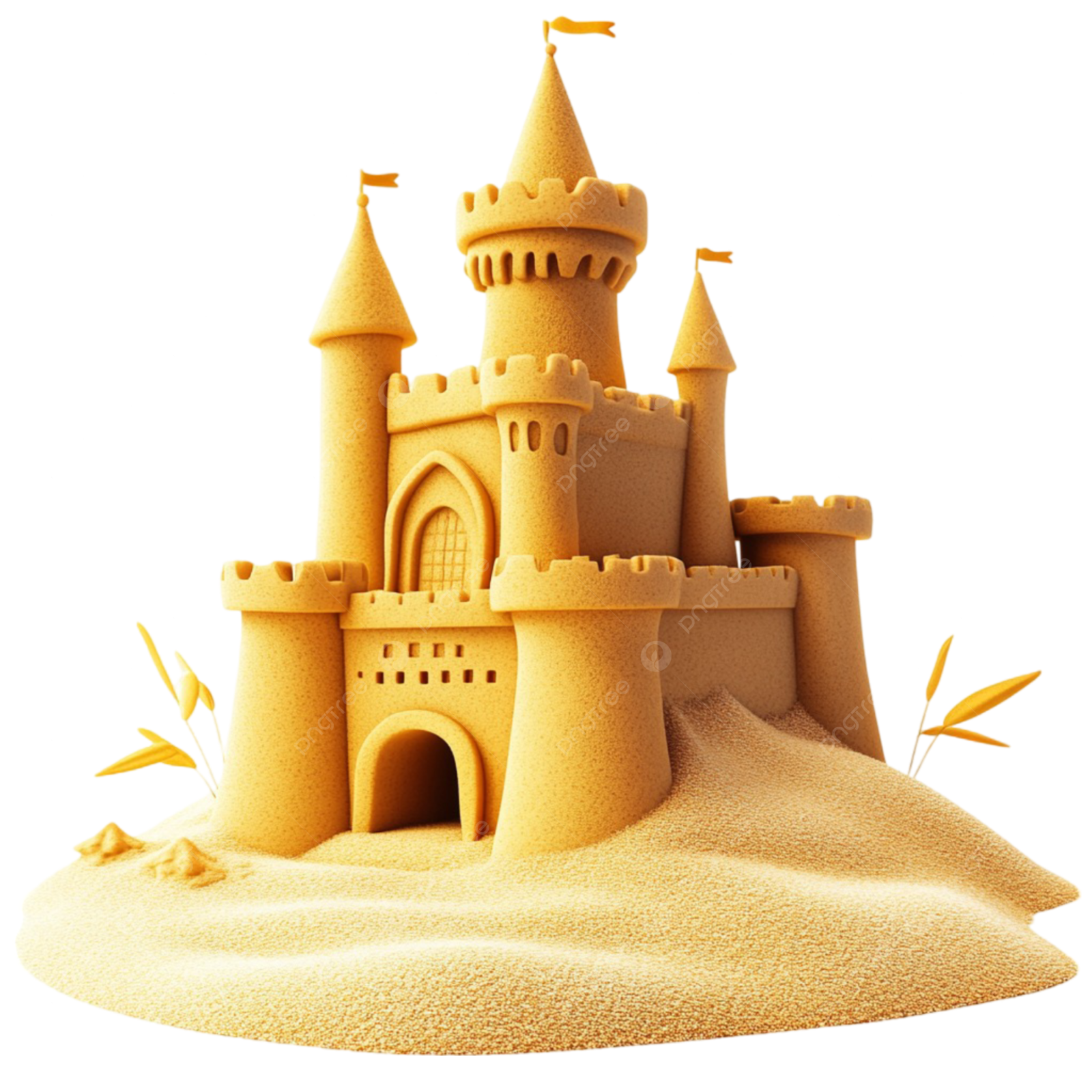 a sand castle on a white background