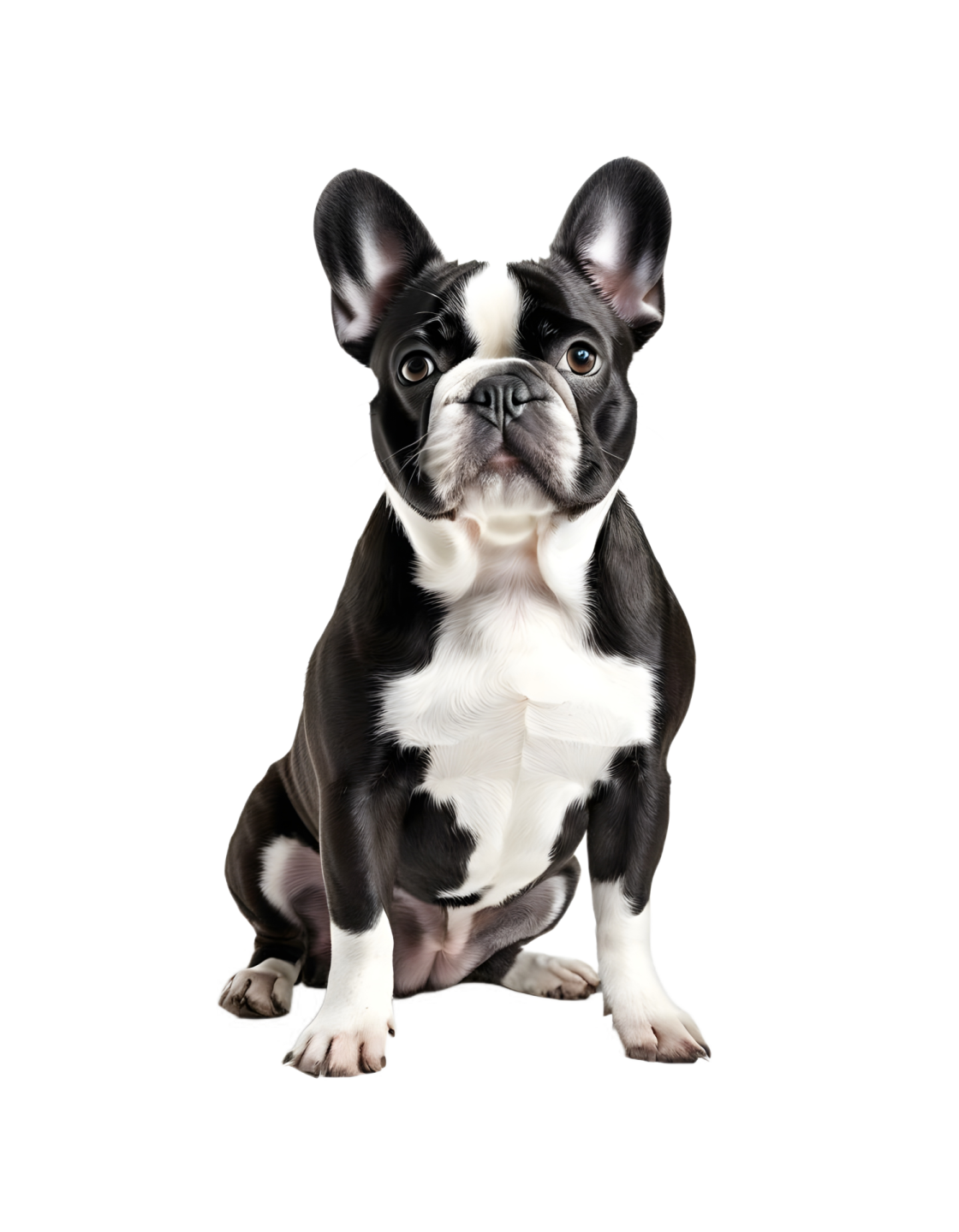 a small black and white dog sitting down
