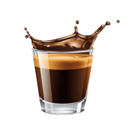 a glass of coffee with a splash of chocolate
