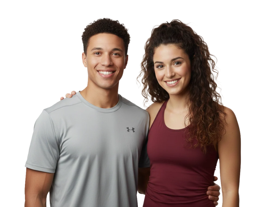 a man and woman posing for the camera