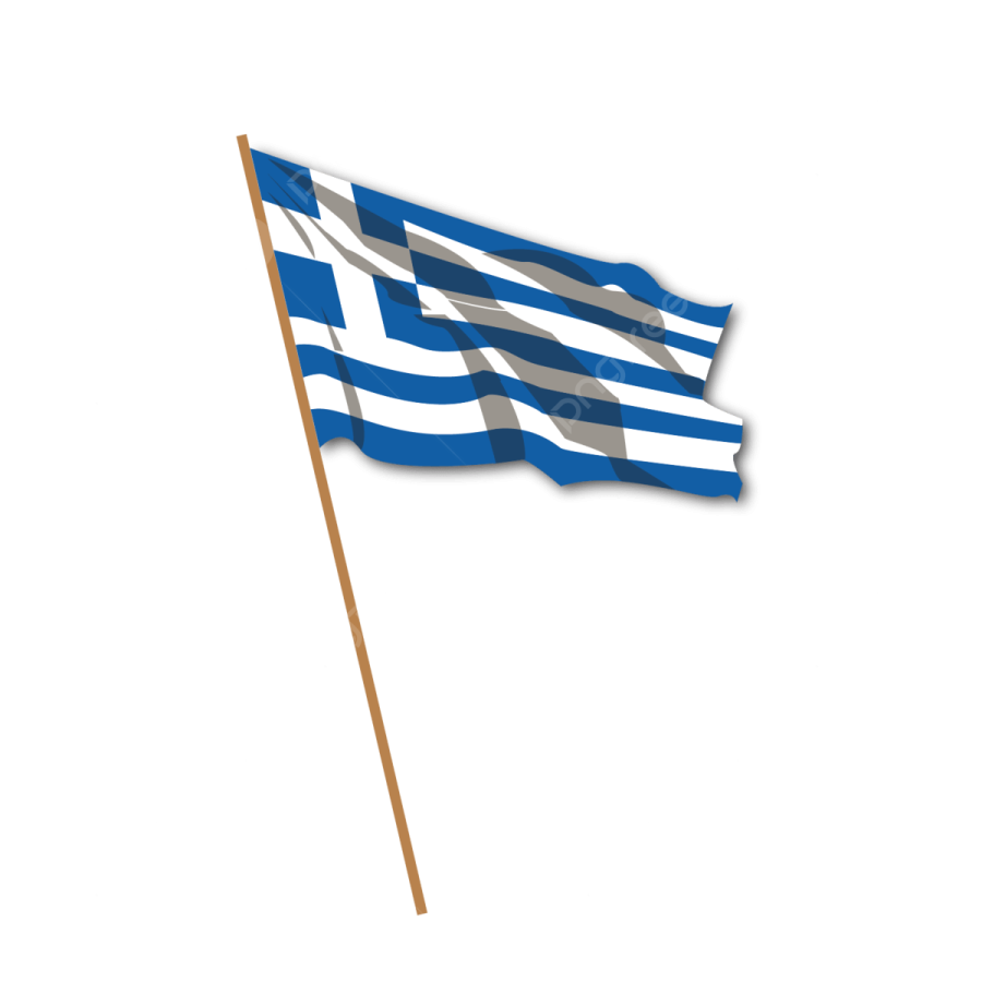 a greek flag on a stick