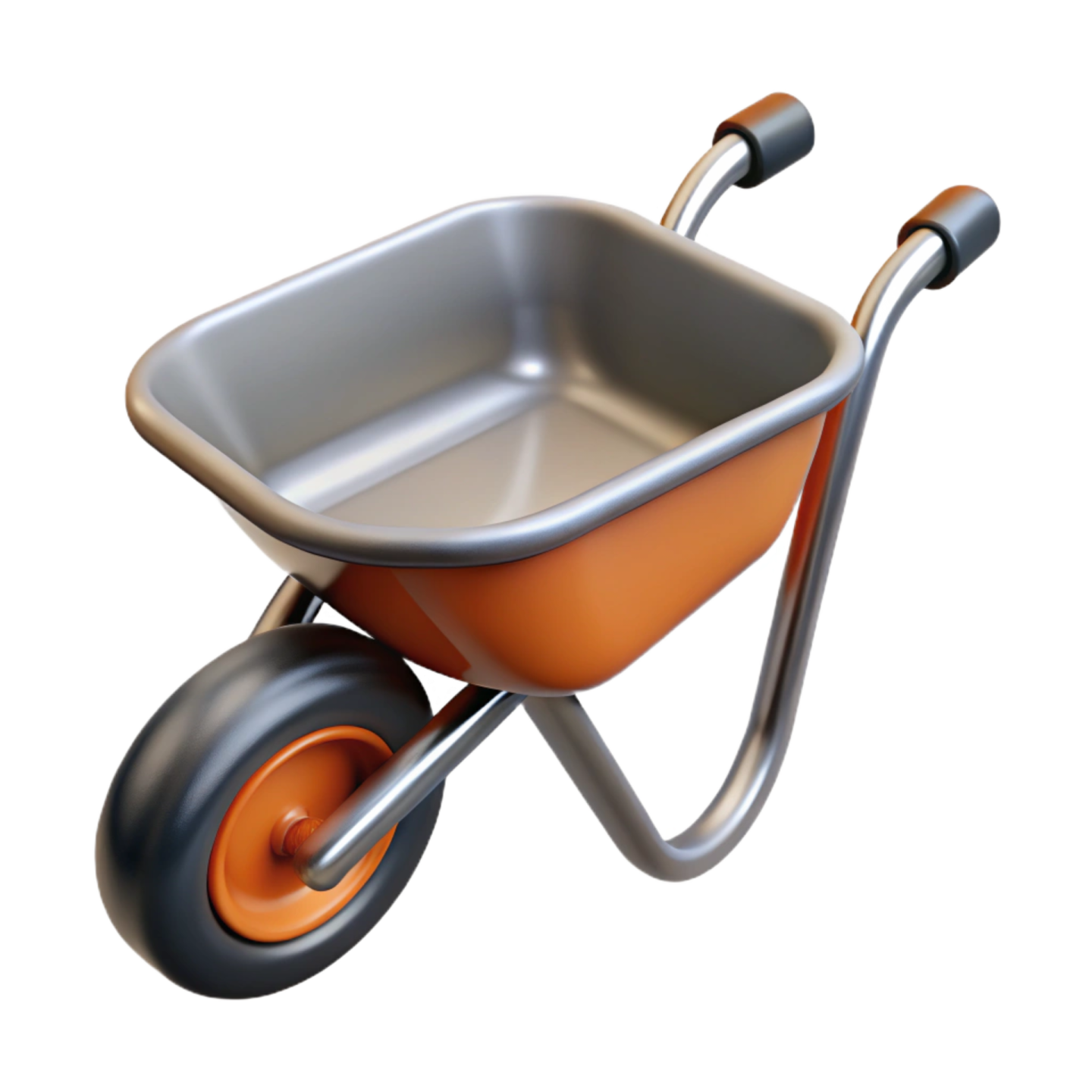 a gray and orange wheelbar with wheels