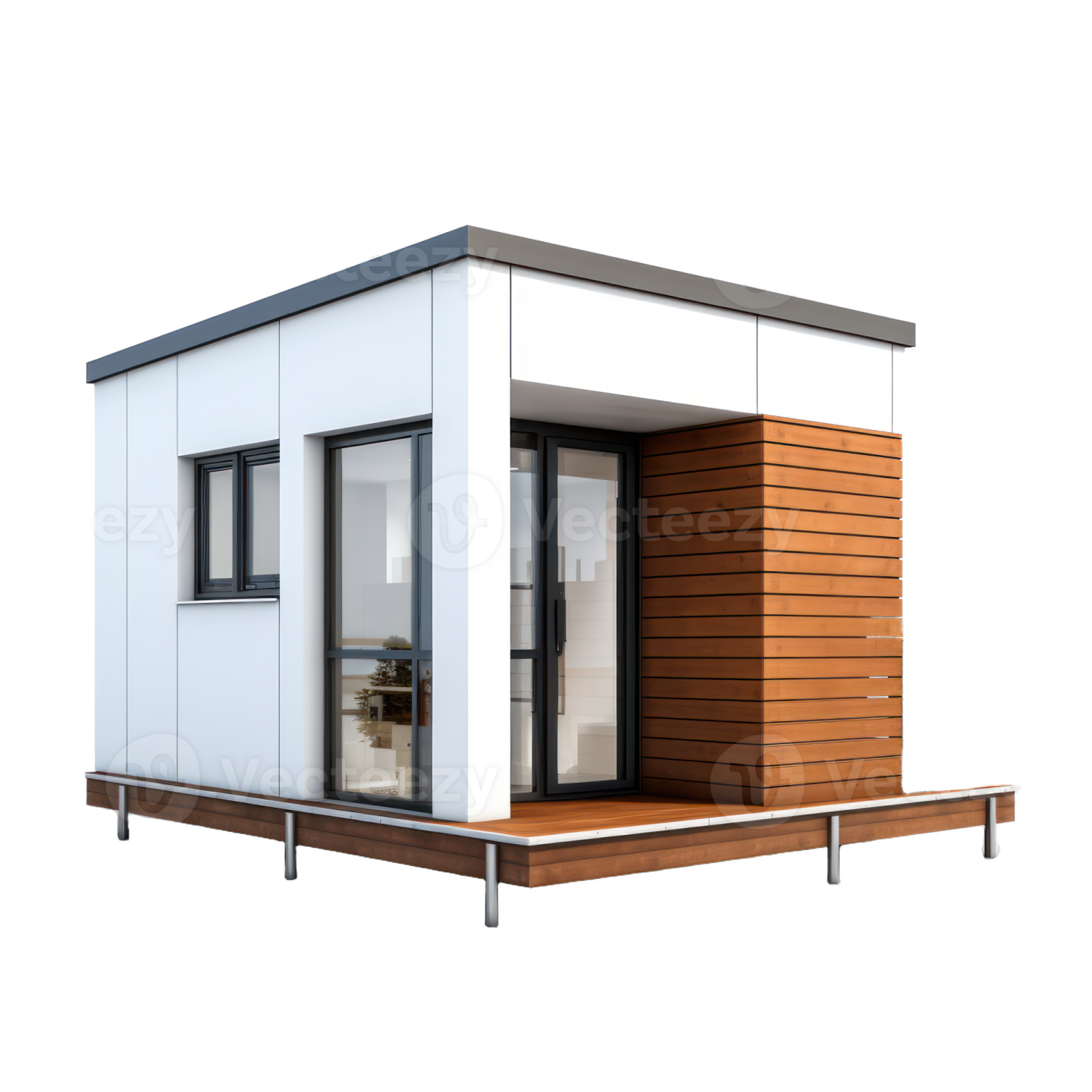 a small house with wooden sidings and windows