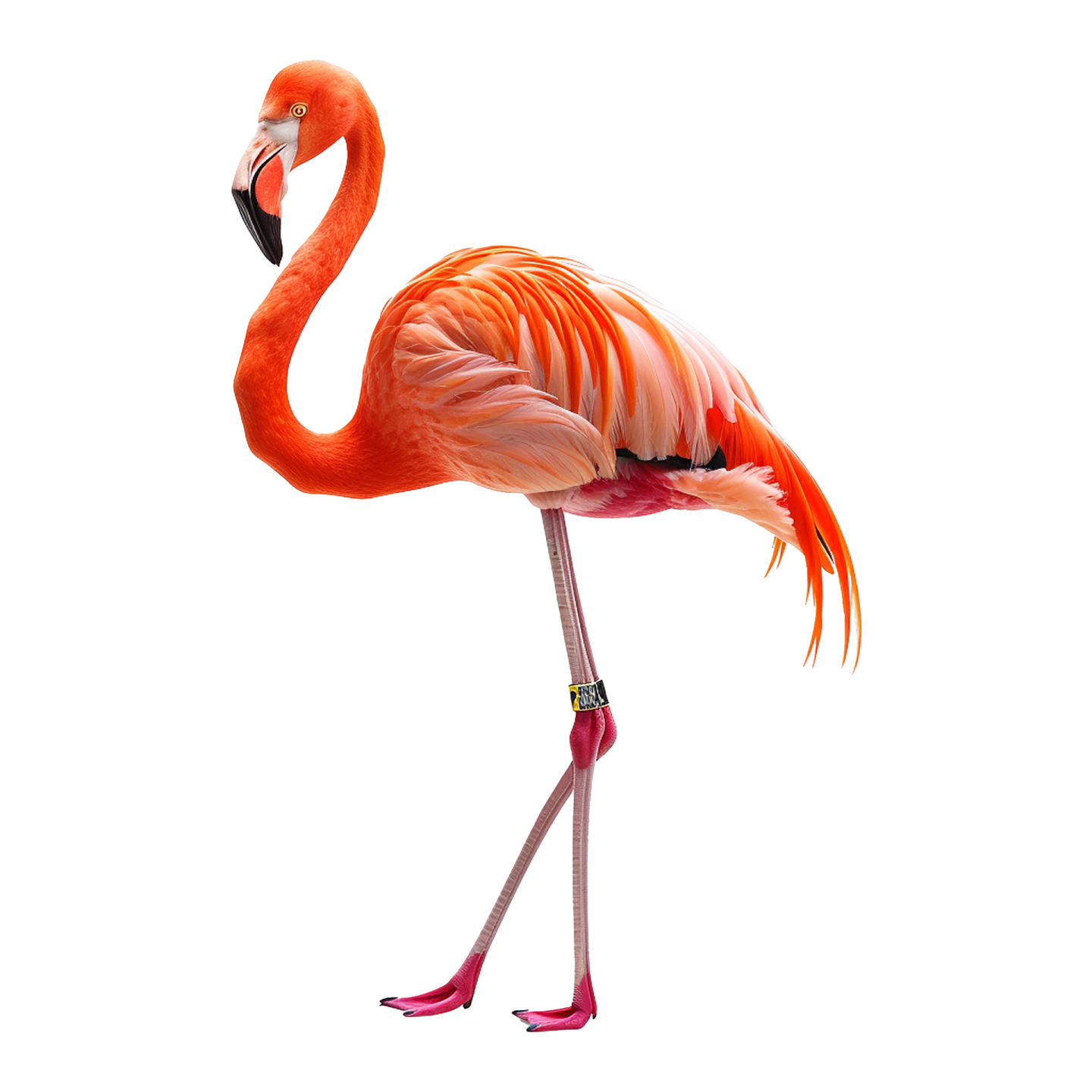 a pink flaming standing on its hinds