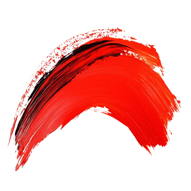 a red brush stroke on a white background