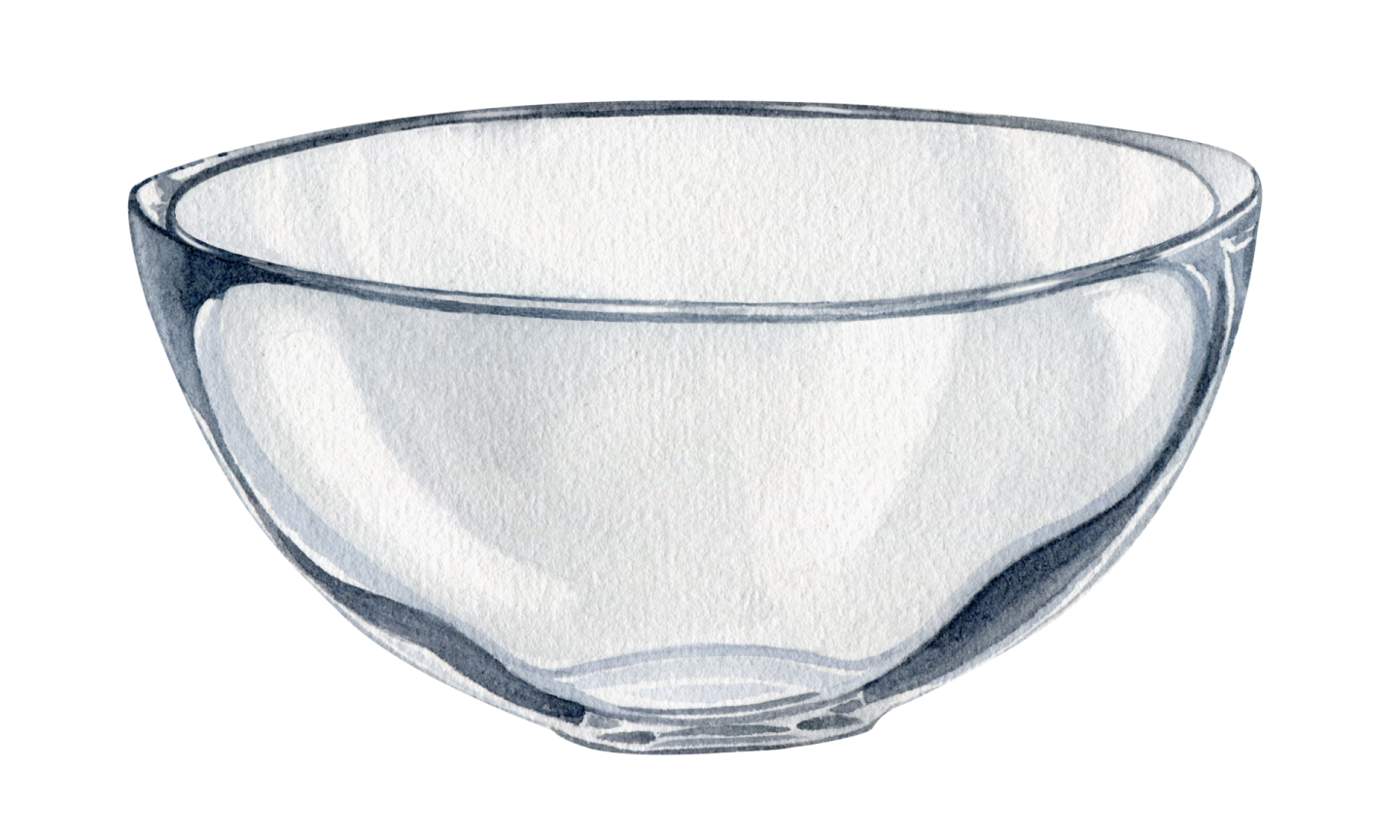 a watercolor drawing of a glass bowl