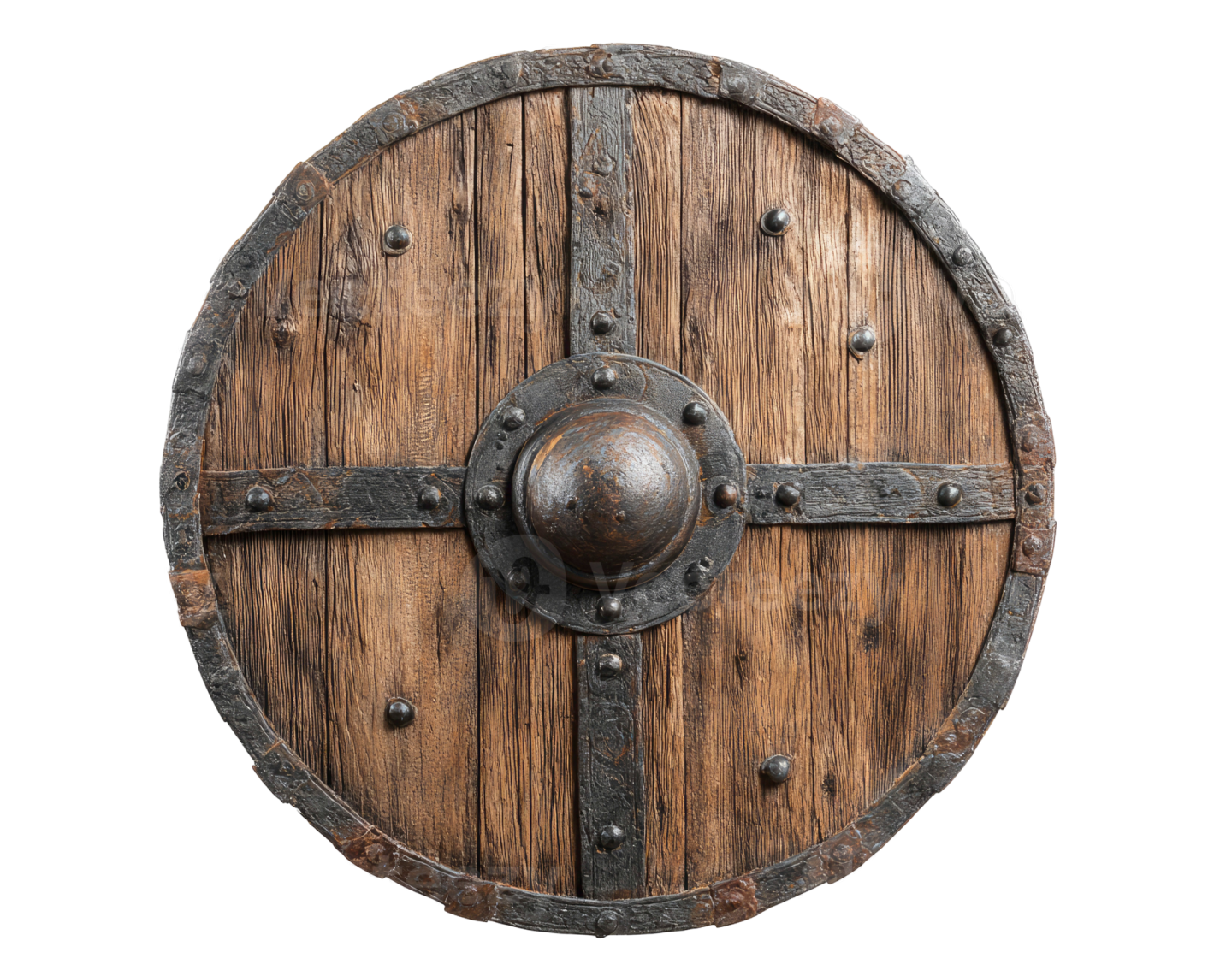 an old wooden shield on a white background