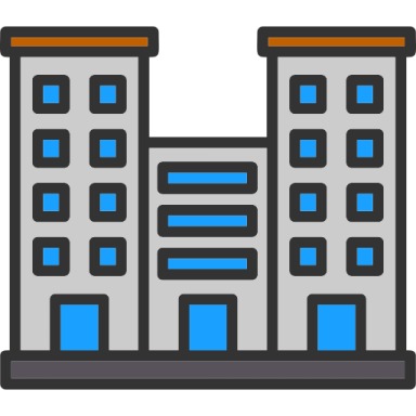 a building with blue windows