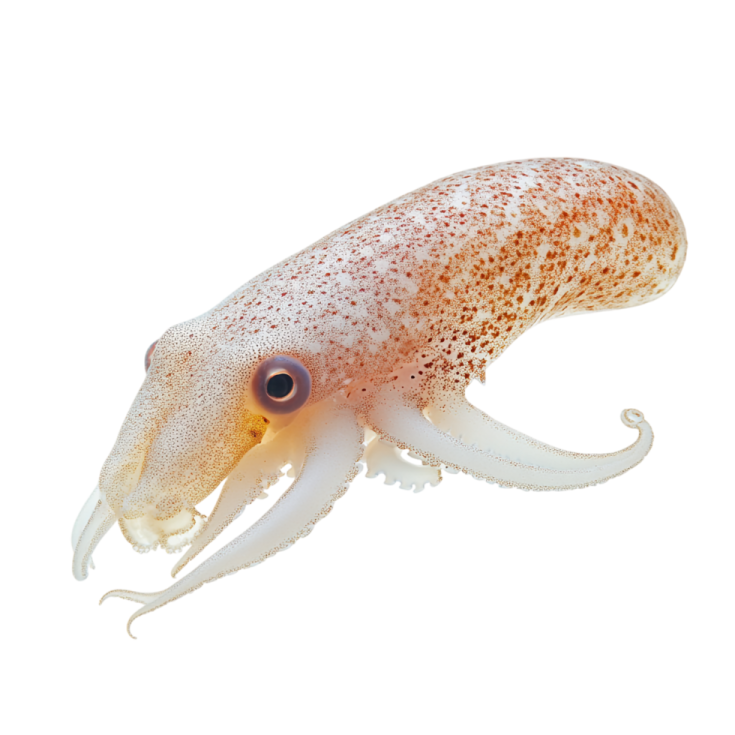 a close up of a squid on a white background