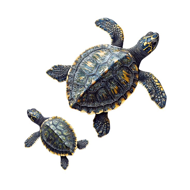 two turtles on a white background