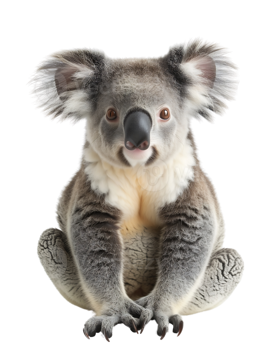 a koalaa sitting on the ground with its eyes open