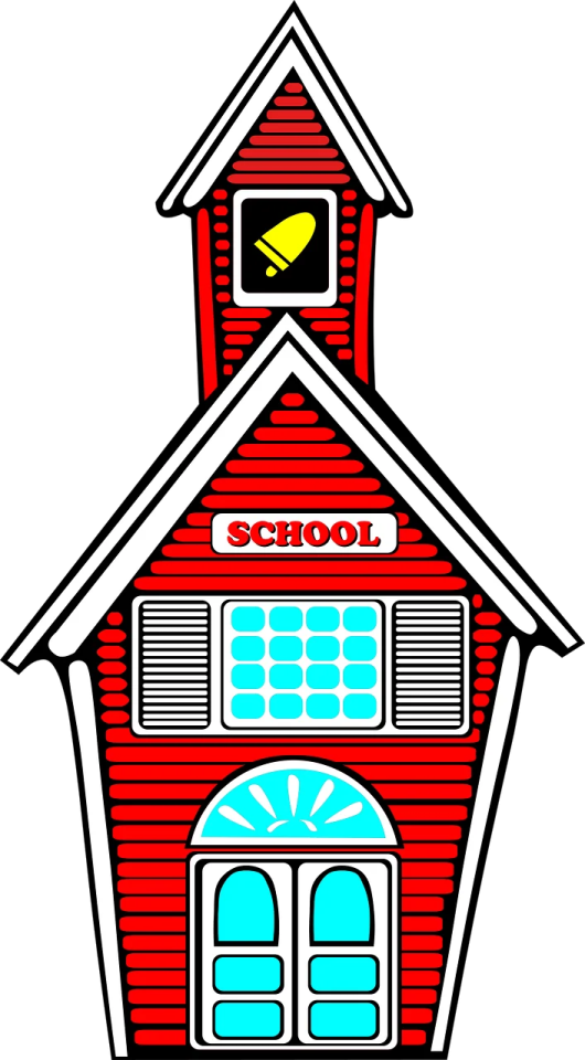 a red church with a bird on the roof