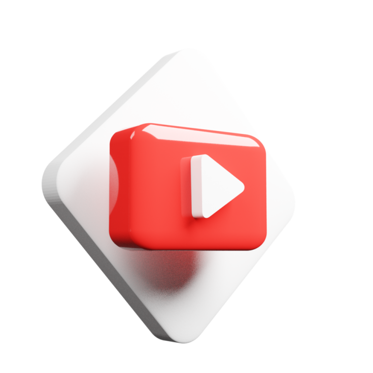 a red play button on a white background