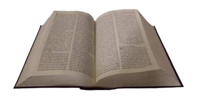 an open book on a white background