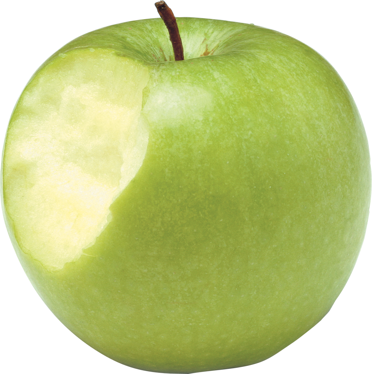 an apple cut in half on a white background
