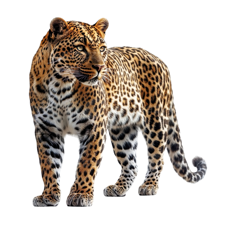 a leopard in front of a white background