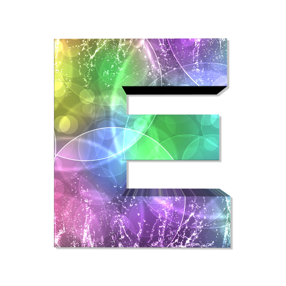 the letter e is made up of colorful swirls