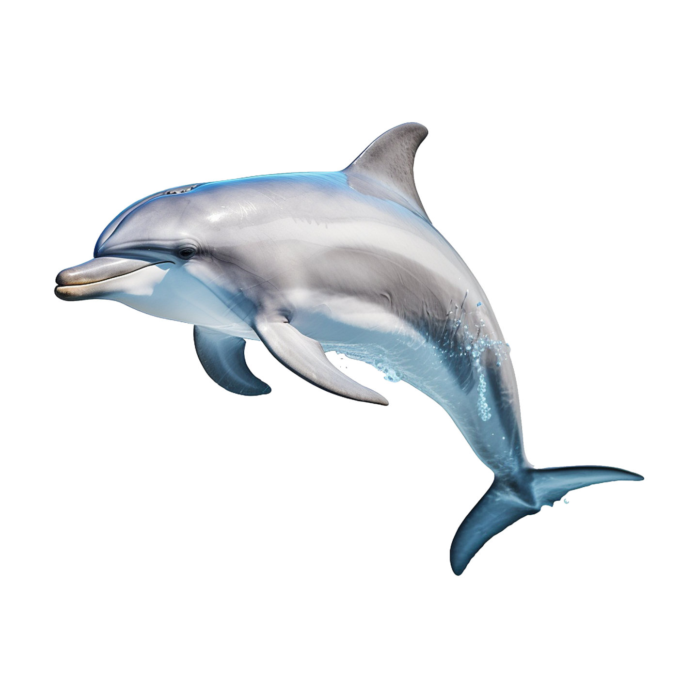 a dolphin jumping in the air on a white background
