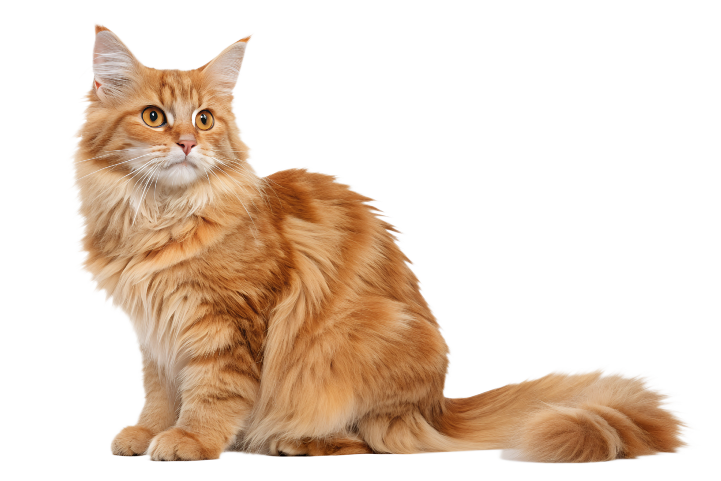 a long haired cat sitting on a white background