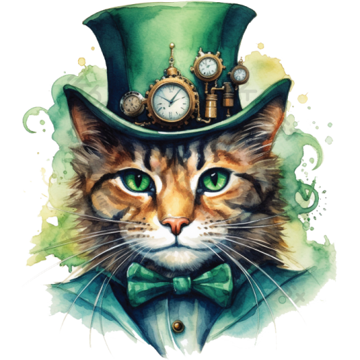 a watercolor painting of a cat wearing a top hat
