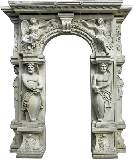 a white marble arch with figures on it