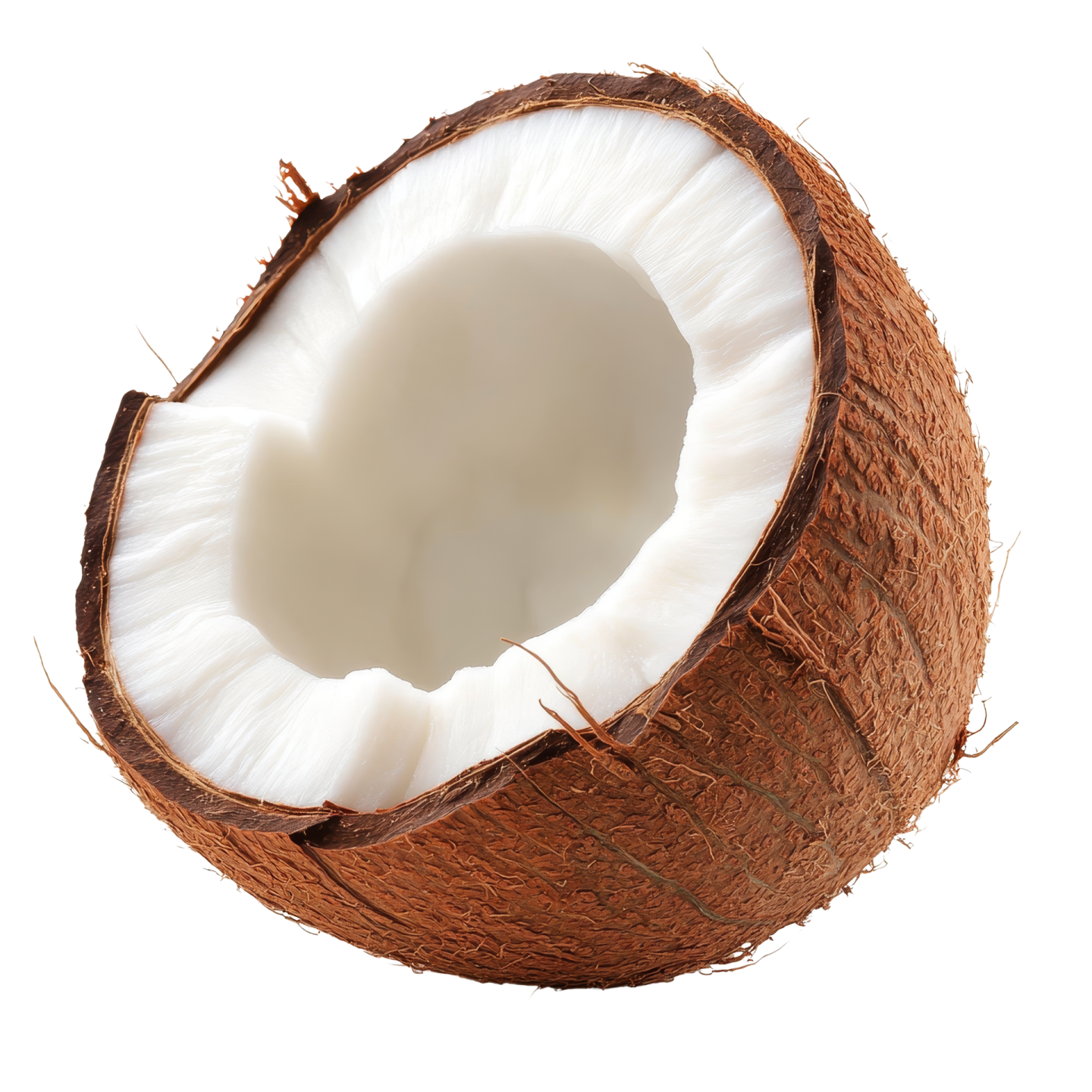a half of a coconut on a white background