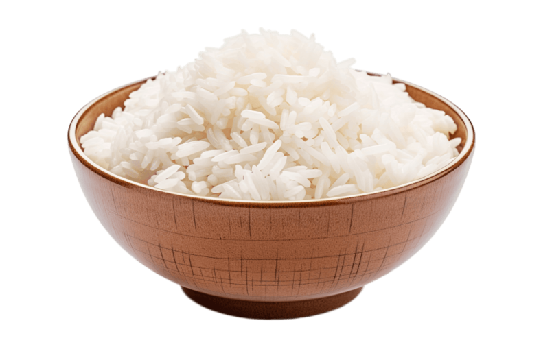 a wooden bowl filled with white rice