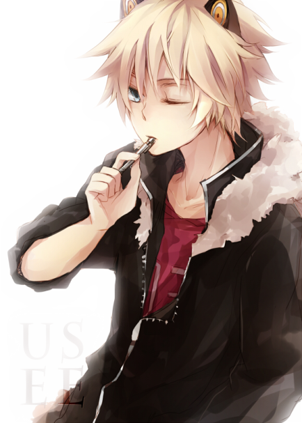 a man in a black suit with a cat ears on his head
