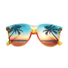 a pair of sunglasses with palm trees in the background