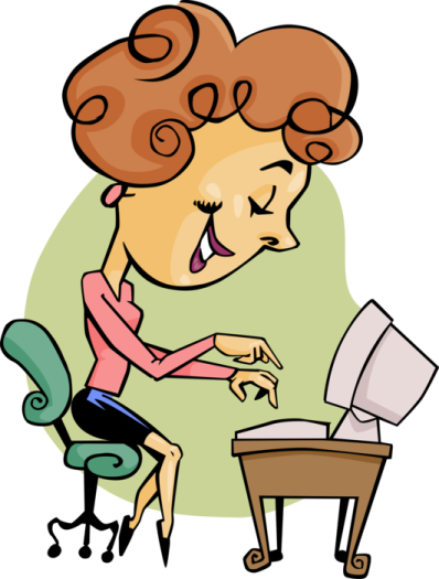 a woman sitting at her desk and working on her computer