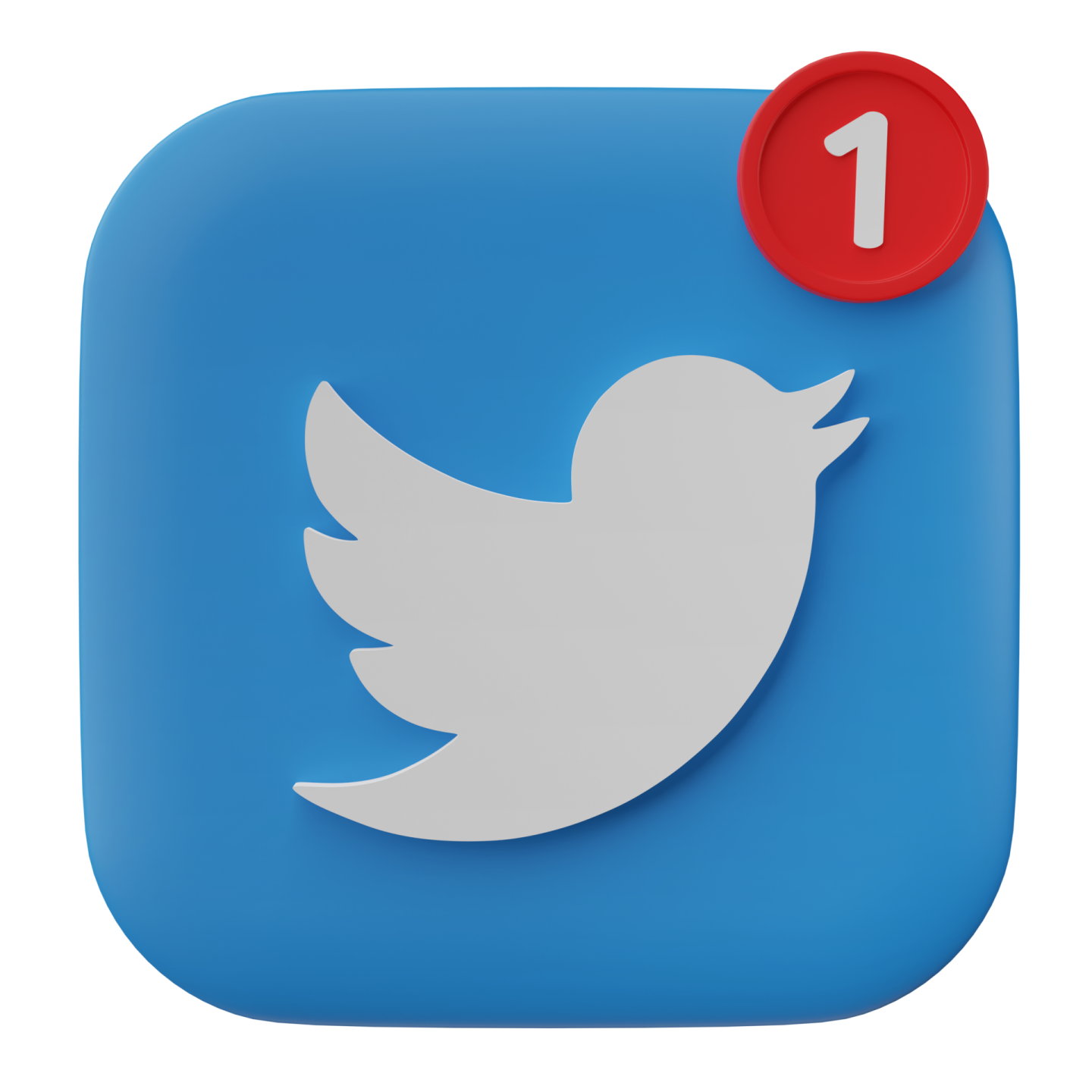 a blue twitter icon with a red button