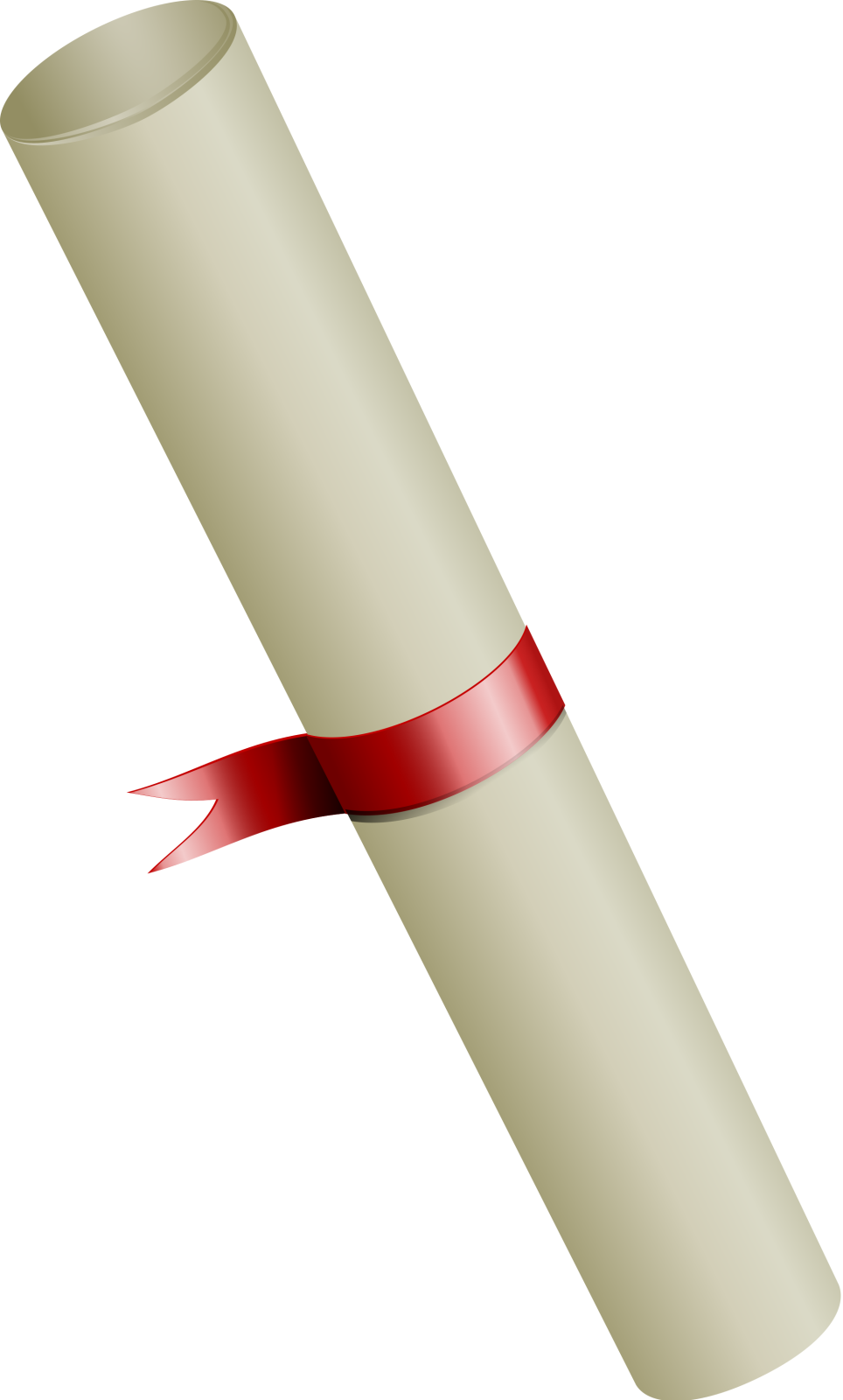 a roll of paper with a red ribbon