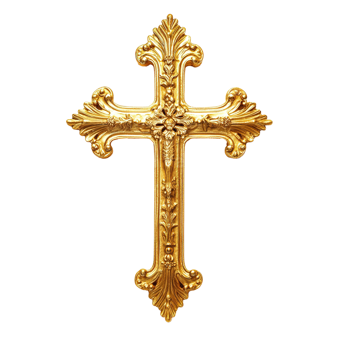 a gold cross on white background