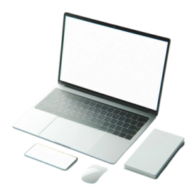 a laptop and mouse on a white surface
