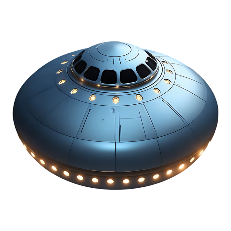 a blue spaceship with lights on it