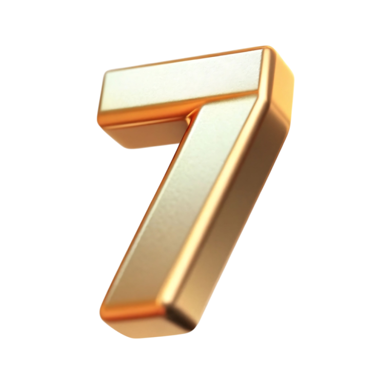 a golden number seven on a white background