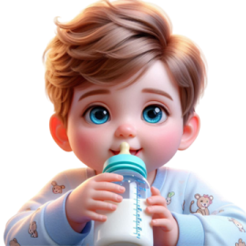 a little boy drinking milk from a bottle