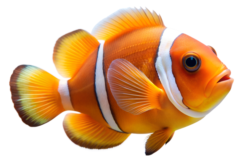 an orange clown fish with a white background