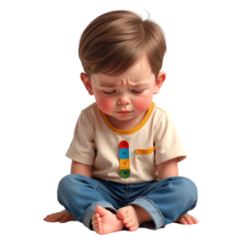 a little boy sitting on the floor with his eyes closed