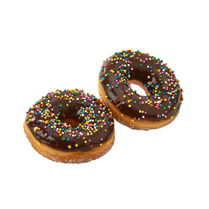two donuts with chocolate frosting and sprins