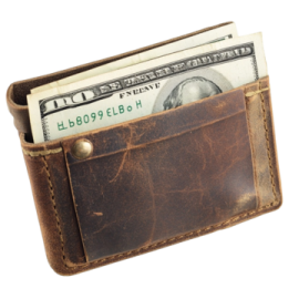 a wallet with money sticking out of it