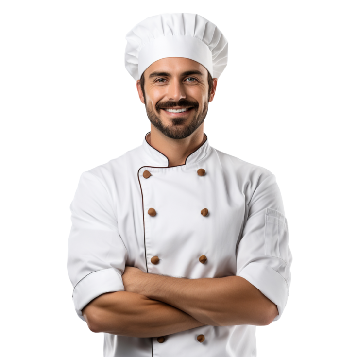 portrait of a smiling chef isolated on white background photo