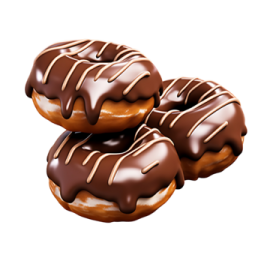 three chocolate covered donuts