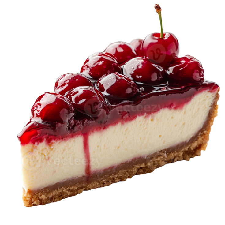 a piece of cheesecake with cher on top