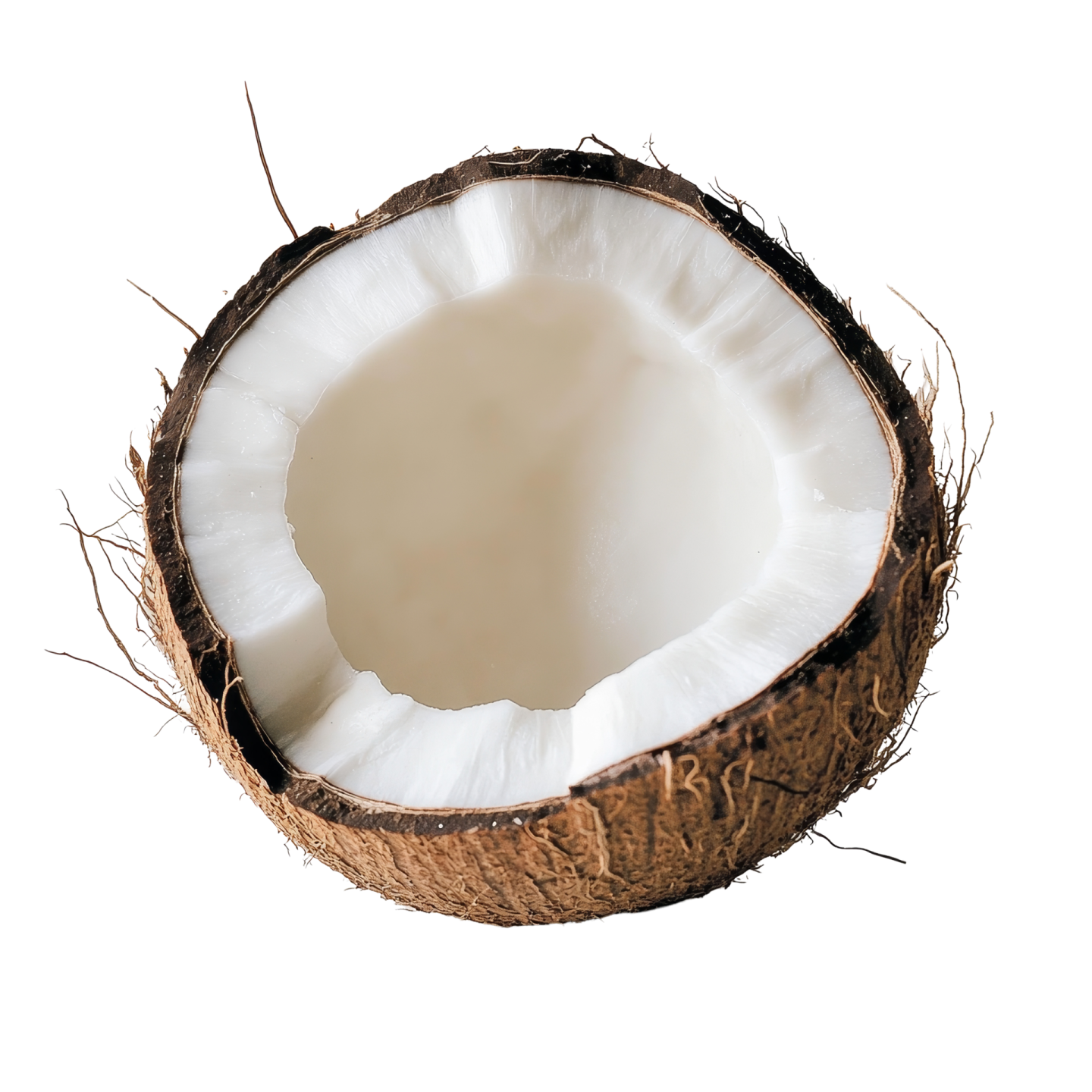 a half of coconut on a white background