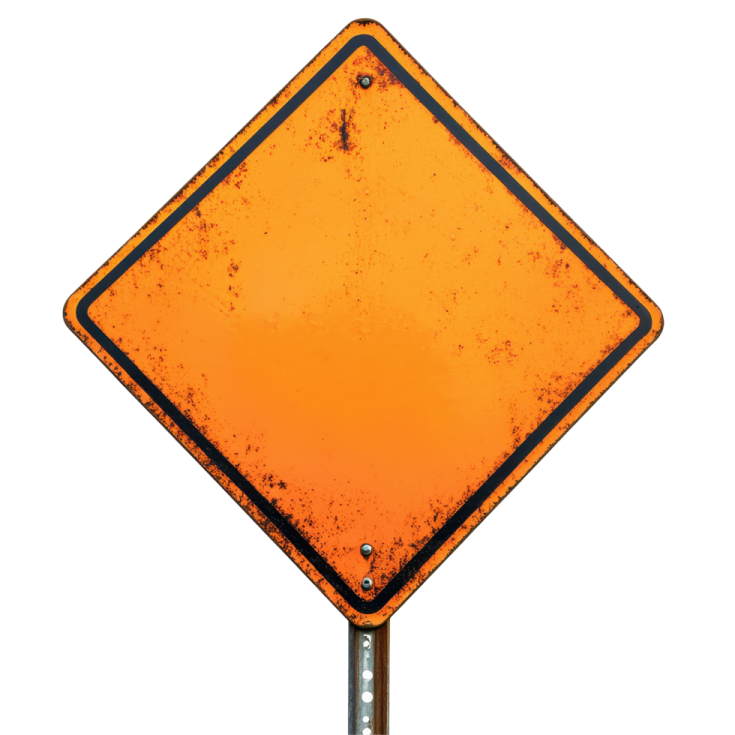 an orange and black road sign