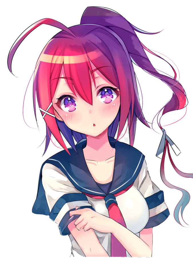 an anime girl with pink hair and blue eyes